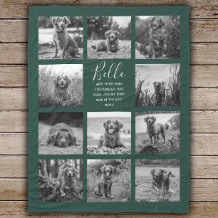 Personalised 11 Photo Collage Dark Green Fleece Blanket