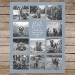 Personalised 11 Photo Collage Dusty Blue Fleece Blanket<br><div class="desc">Personalised elegant photo fleece blanket features a dusty blue background that can be changed to any colour, Simply add 11 photos of your choice and your own personalised text in chic handwritten script calligraphy and modern stylish typography. Makes a wonderful keepsake gift for yourself, your family & friends. Perfect holiday,...</div>