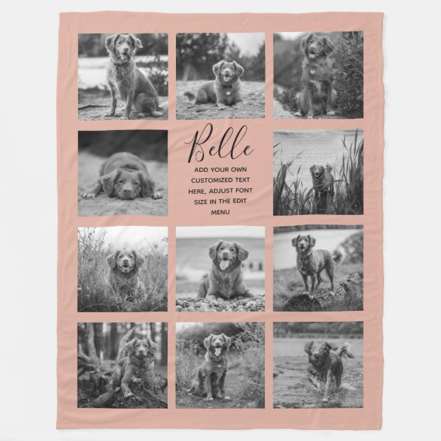 Personalised 11 Photo Collage Dusty Pink Fleece Blanket (Front)
