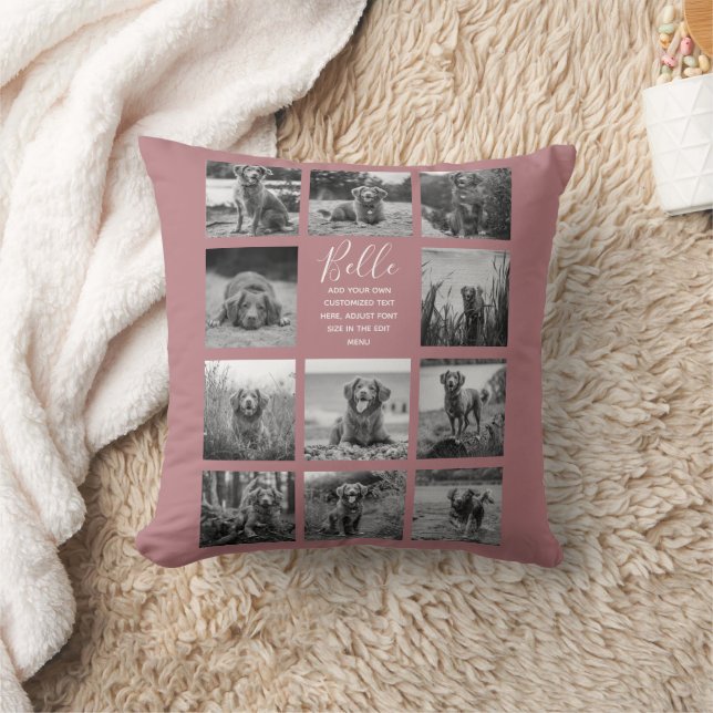 Personalised 11 Photo Collage Dusty Rose Cushion (Blanket)