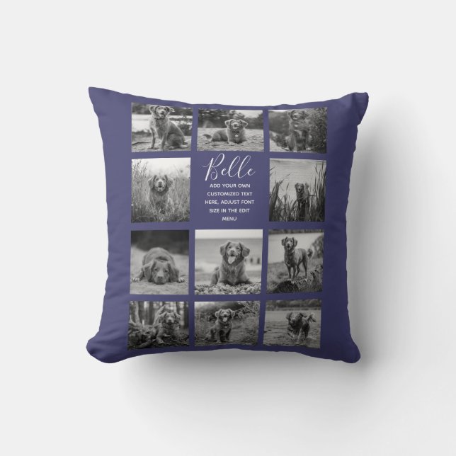 Personalised 11 Photo Collage Navy Blue Cushion (Front)