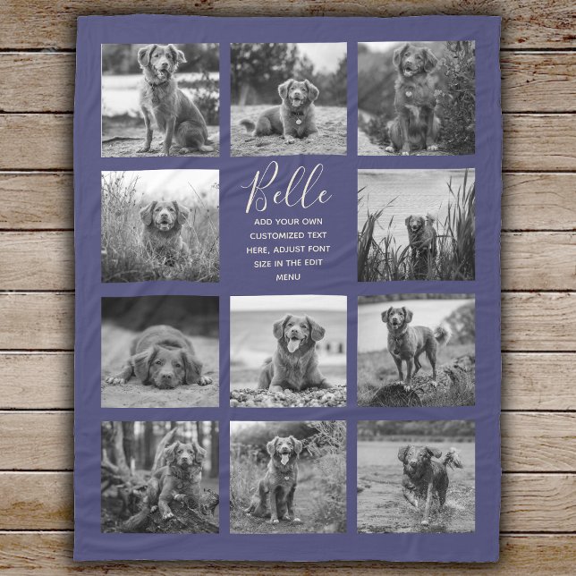 Personalised 11 Photo Collage Navy Blue Fleece Blanket (Creator Uploaded)