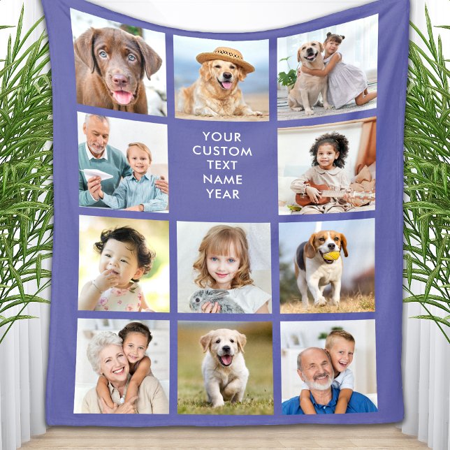 Personalised 11 Photo Collage Trendy Periwinkle Fleece Blanket (Creator Uploaded)