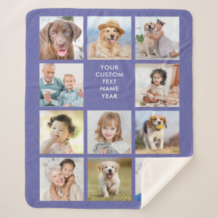 Personalised 11 Photo Collage Trendy Periwinkle Sherpa Blanket