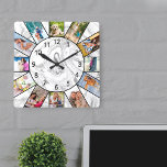Personalised 12 Photo Collage Grey White Marble Square Wall Clock<br><div class="desc">Create your own unique wall clock with 12 of your favourite photos. The photo template is set up ready for you to add your pictures working clockwise from the top. This attractive, grey and white marble design has black numbers and will look great with modern and contemporary decor. For this...</div>