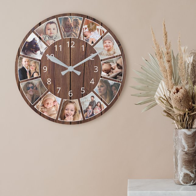 Personalised 12 Photo Collage Natural Wood Round Clock (Creator Uploaded)