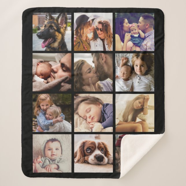 Personalised 12 Photo Collage Sherpa Blanket (Front)