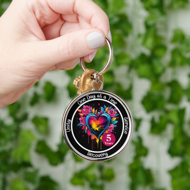 Personalised 12-Step Milestone Heart Key Ring (Hand)