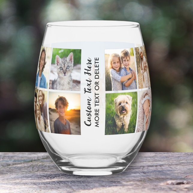 Personalised 13 Photo Collage, Your Custom Text Stemless Wine Glass (Creator Uploaded)