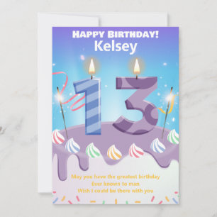 Personalised 13-Year-Old Happy Birthday Card