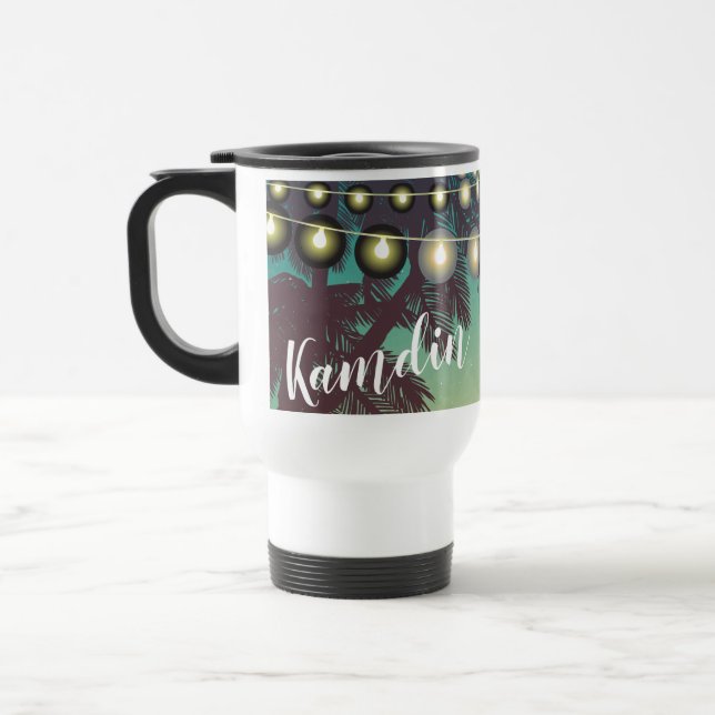 Personalised 15 ounce coffee mug Beach Sunset Palm (Left)