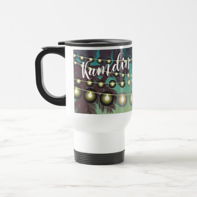 Personalised 15 ounce coffee mug Beach Sunset Palm (Left)