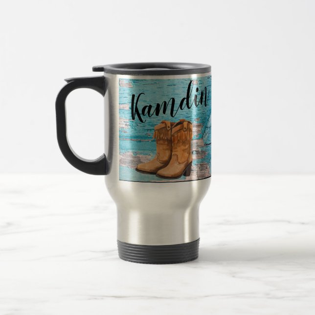 Personalised 15 ounce coffee mug Blue Wood Barn Do (Left)