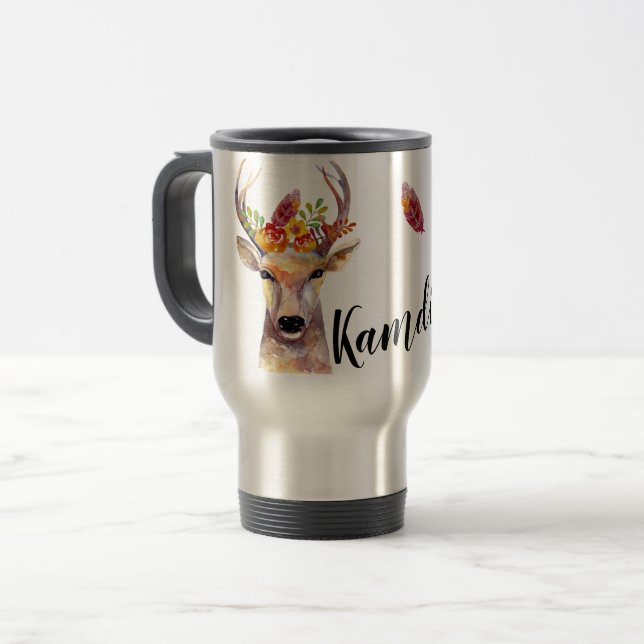 Personalised 15 ounce coffee mug boho deer Buck He (Front Left)