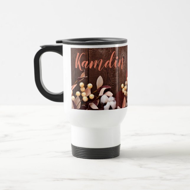 Personalised 15 ounce coffee mug Cotton Branch on (Left)