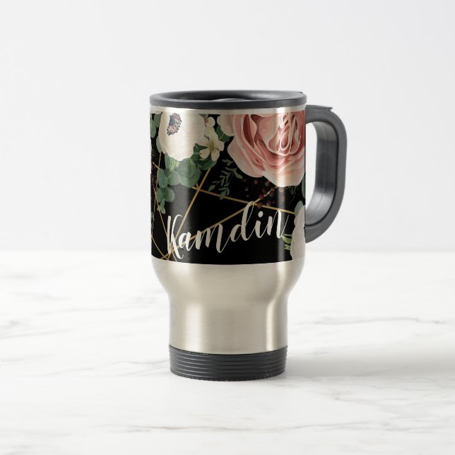 Personalised 15 ounce coffee mug Geometric Black (Front Right)