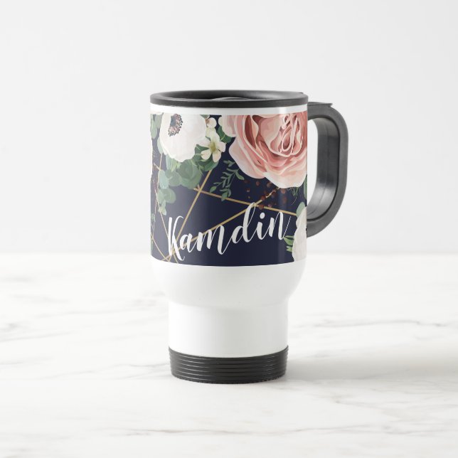 Personalised 15 ounce coffee mug Geometric Navy (Front Right)
