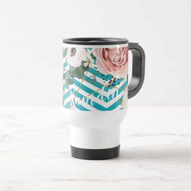 Personalised 15 ounce coffee mug Geometric Rose Ch (Front Right)