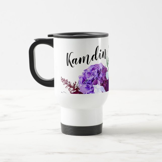 Personalised 15 ounce coffee mug Lavender Hibiscus (Left)