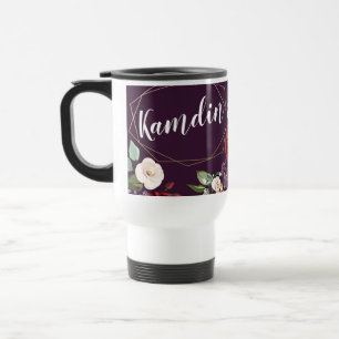 Personalised 15 ounce coffee mug Plum Purple Roses