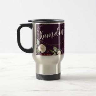 Personalised 15 ounce coffee mug Plum Purple Roses