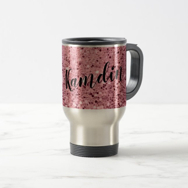 Personalised 15 ounce coffee mug Rose Gold Glitter (Front Right)