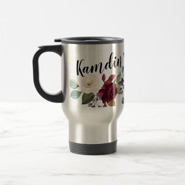 Personalised 15 ounce coffee mug Roses on White wi (Left)