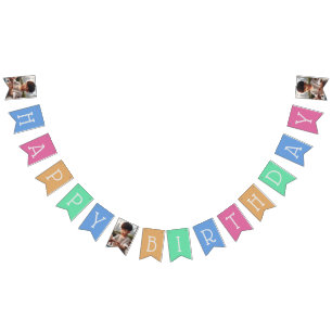 Personalised 16-Flag Photo Colourful Happy Birthda Bunting