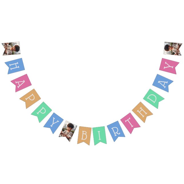 Personalised 16-Flag Photo Colourful Happy Birthda Bunting (All)
