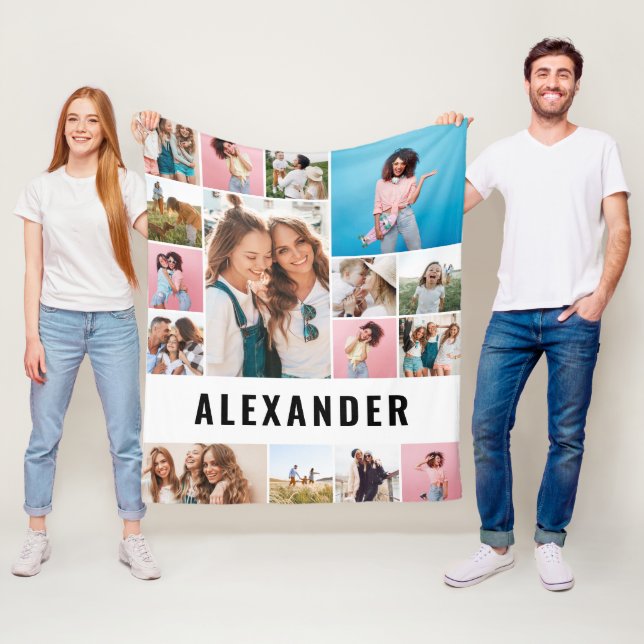 Personalised 16 photo best friend modern minimal fleece blanket (In Situ)