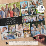 Personalised 16 Photo Collage Custom Colour Jigsaw Puzzle<br><div class="desc">Create a photo memory puzzle utilising this easy-to-upload photo collage template with 16 pictures in various shapes and sizes and personalised with your custom text in your choice of text font styles, colour, size and placement and background colour (shown in white on black). ASSISTANCE: For help with design modification or...</div>