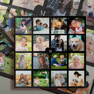 Personalised 16 photo collage monogrammed jigsaw puzzle