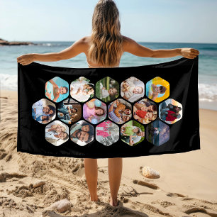 Personalised 16 Photo Hexagon Collage Beach Towel