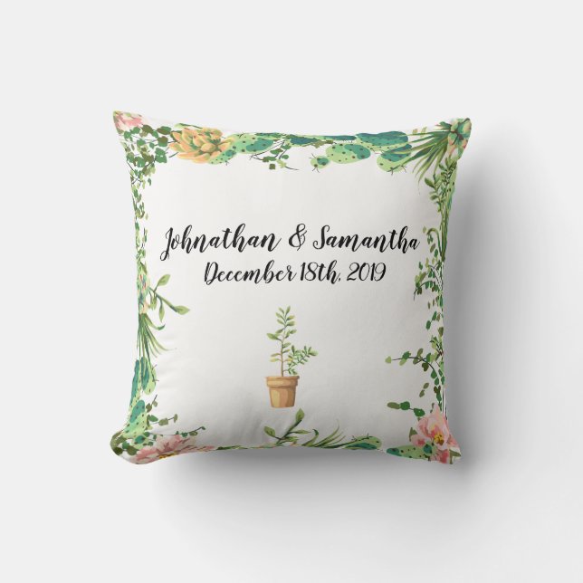 Personalised 16"x16" Throw Pillow Bohemian Cactus (Front)