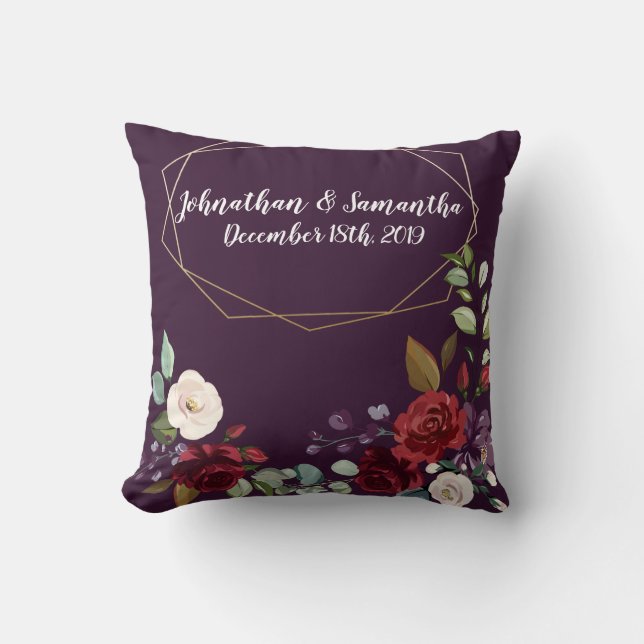 Personalised 16"x16" Throw Pillow Plum Purple Rose (Front)