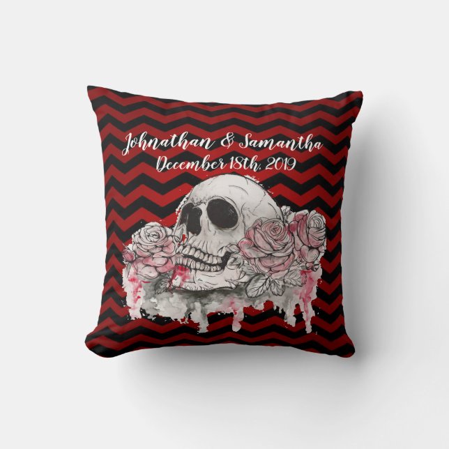 Personalised 16"x16" Throw Pillow skull Rose Gothi (Front)