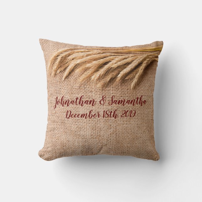 Personalised 16"x16" Throw Pillow Wheat on Burlap (Front)