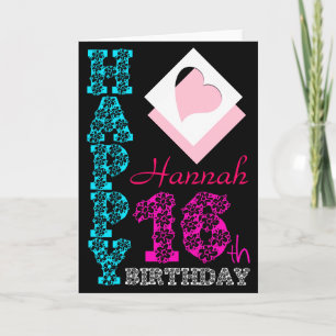 Personalised 16th Birthday Girly Black Greeting C Card