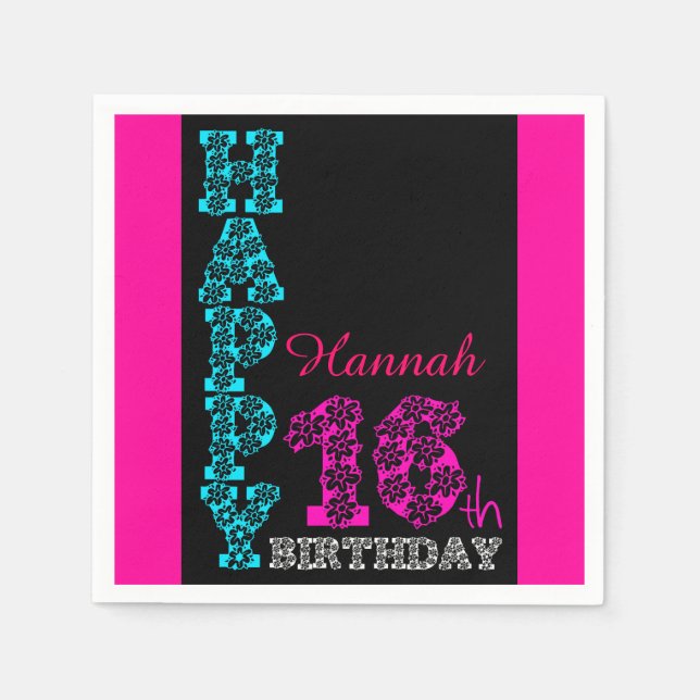 Personalised 16th Birthday girly Paper Napkins (Front)
