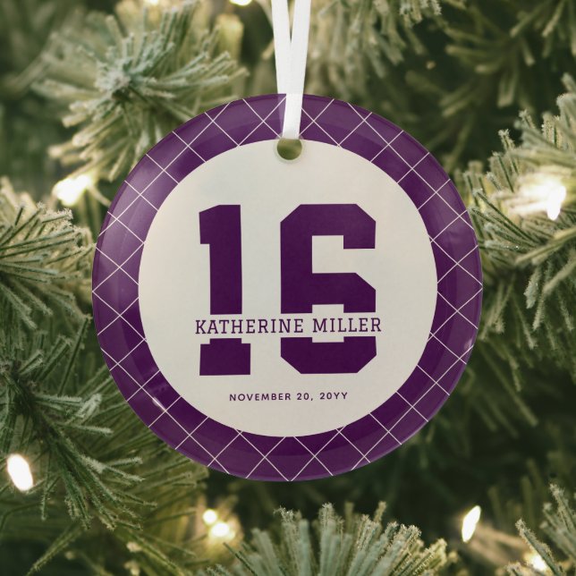 Personalised 16th Birthday Modern and Elegant   Glass Tree Decoration (Insitu)