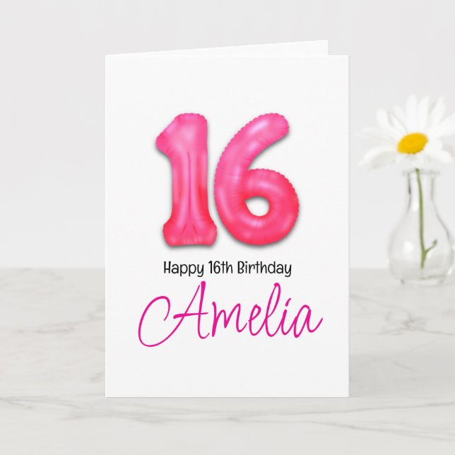 Personalised 16th Birthday Number Balloon Card (Small Plant)