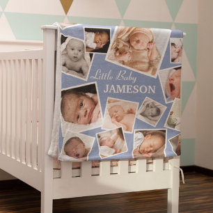 Personalised 17 Baby Photo Collage   Blue Fleece Blanket