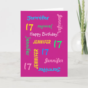 Personalised 17th Birthday Greeting Card, Hot Pink Card