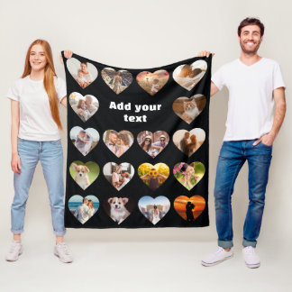 Personalised 18 Heart Photo Collage Fleece Blanket