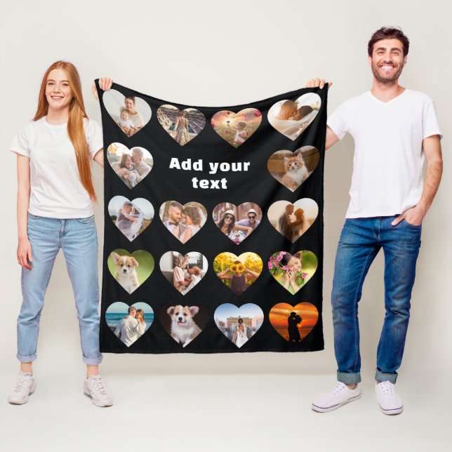 Personalised 18 Heart Photo Collage Fleece Blanket (In Situ)