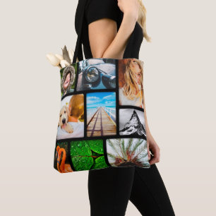 Personalised 18 Photo Collage Template Black Tote Bag