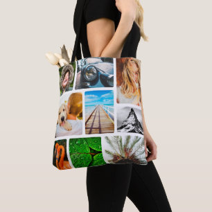 Personalised 18 Photo Collage Template Framed Tote Bag