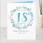 Personalised 18th Birthday Card<br><div class="desc">The perfect card to wish a happy 18th birthday. Illustrated with an aqua hand illustrated wreath and water colour effect details,  add who the card is to and your own special words.  This is the perfect card for a friend who’s turning 18!</div>