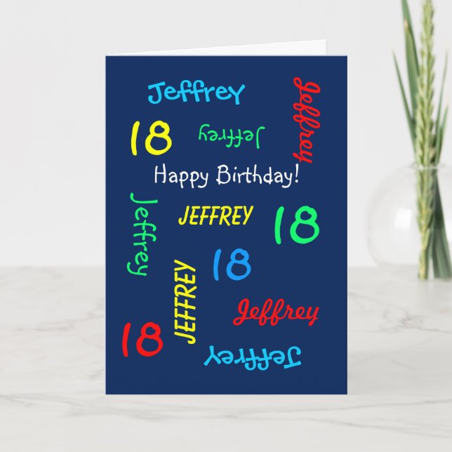 Personalised 18th Birthday Card Any Name Blue Teen (Front)