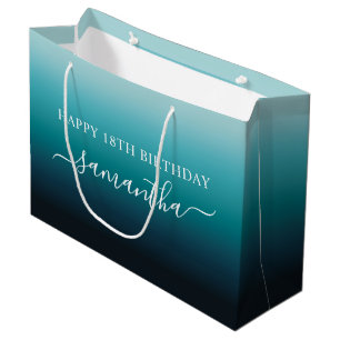 Personalised 18th Birthday Seaside Teal Gradient Large Gift Bag